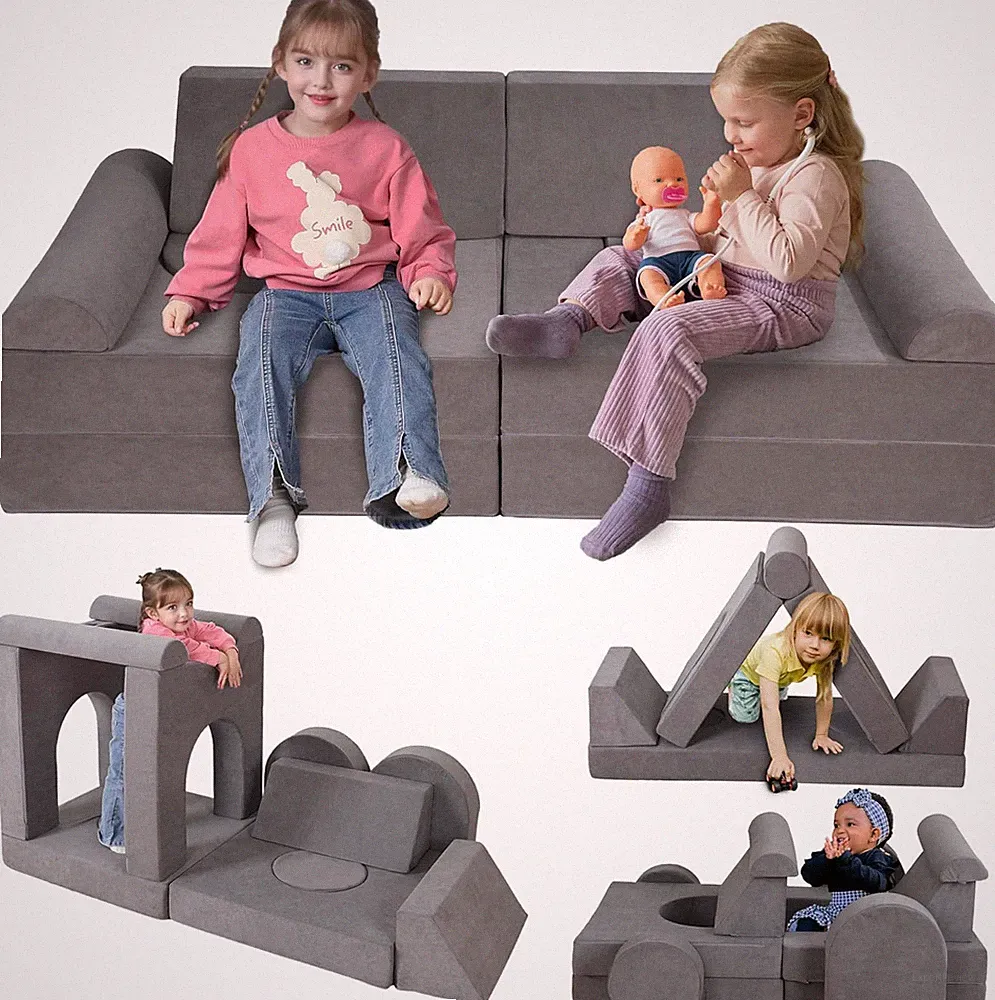 12-Piece Soft Foam Kids Play Couch - Safe, Portable & Easy to Clean