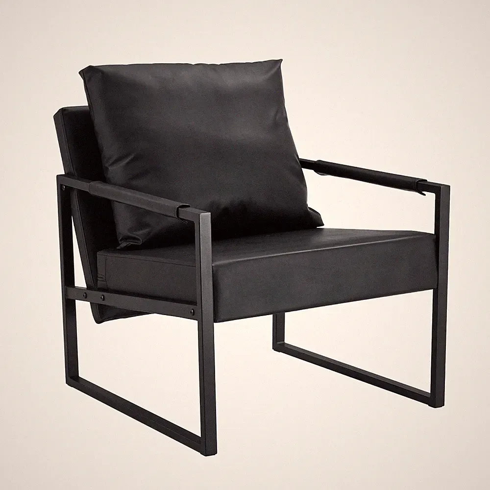 1PC Black PU Leather Accent Chair Armchair Upholstered Leisure Chair Metal Legs