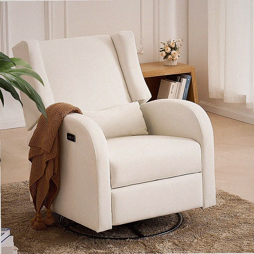 250lb Electric Motion Recliner, Swivel Glider Chair, Off White Finish