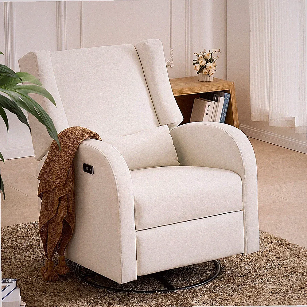 Electric Recliner 250lb Capacity, Swivel Glider Chair, Off White