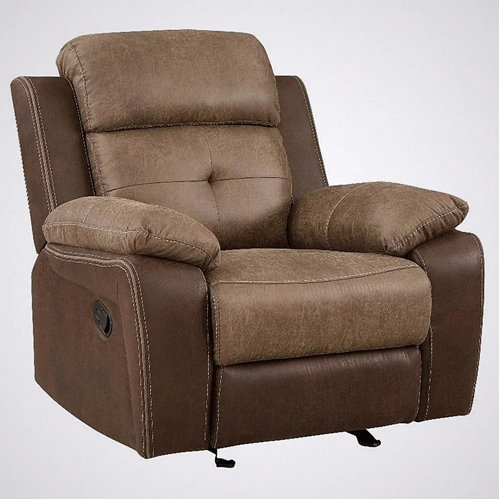 Emma 38 Inch Manual Glider Recliner Chair- Brown Microfiber- Solid Wood