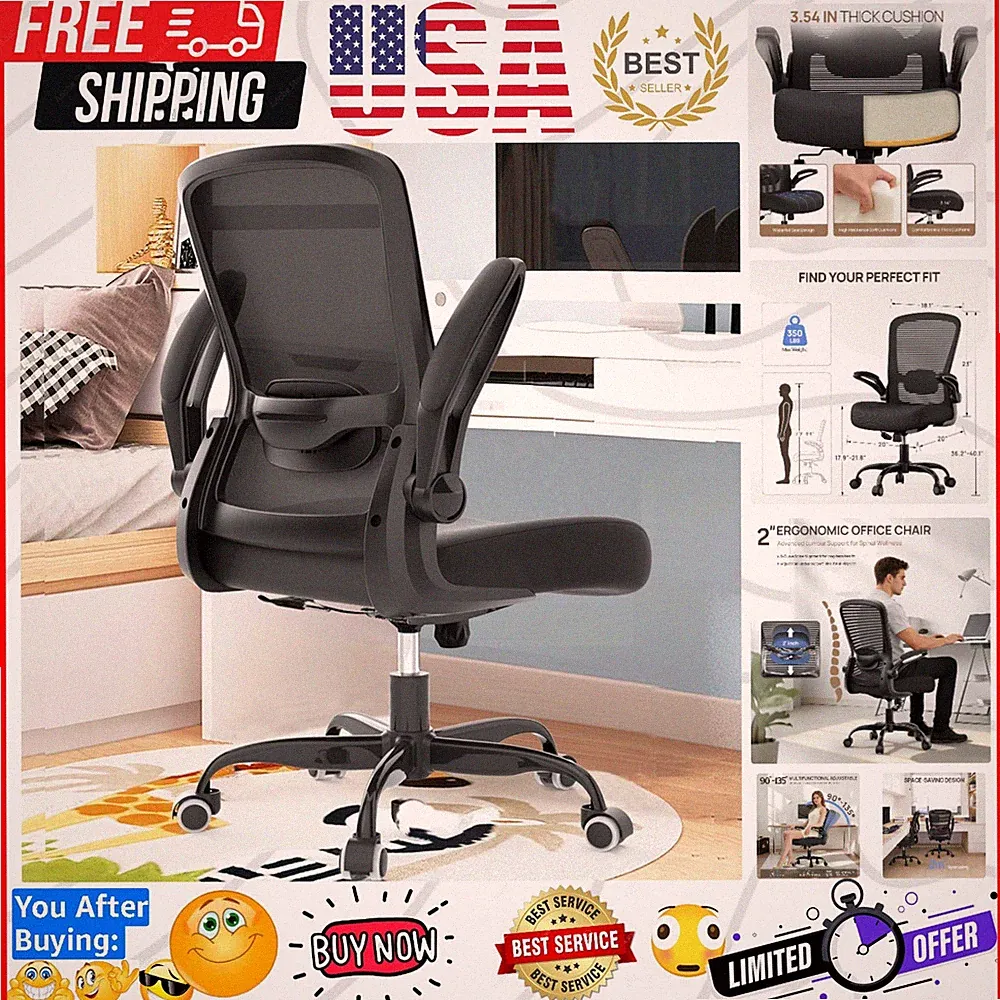 Ergonomic Office Chair - Desk Chair with Flip-up Armrests & 135° Recline, Adj...
