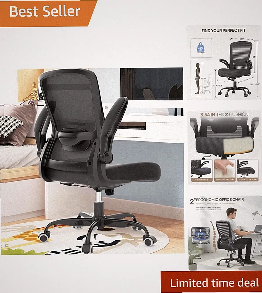 Ergonomic Office Chair with Flip-up Armrests & 135° Recline - BIFMA Certified