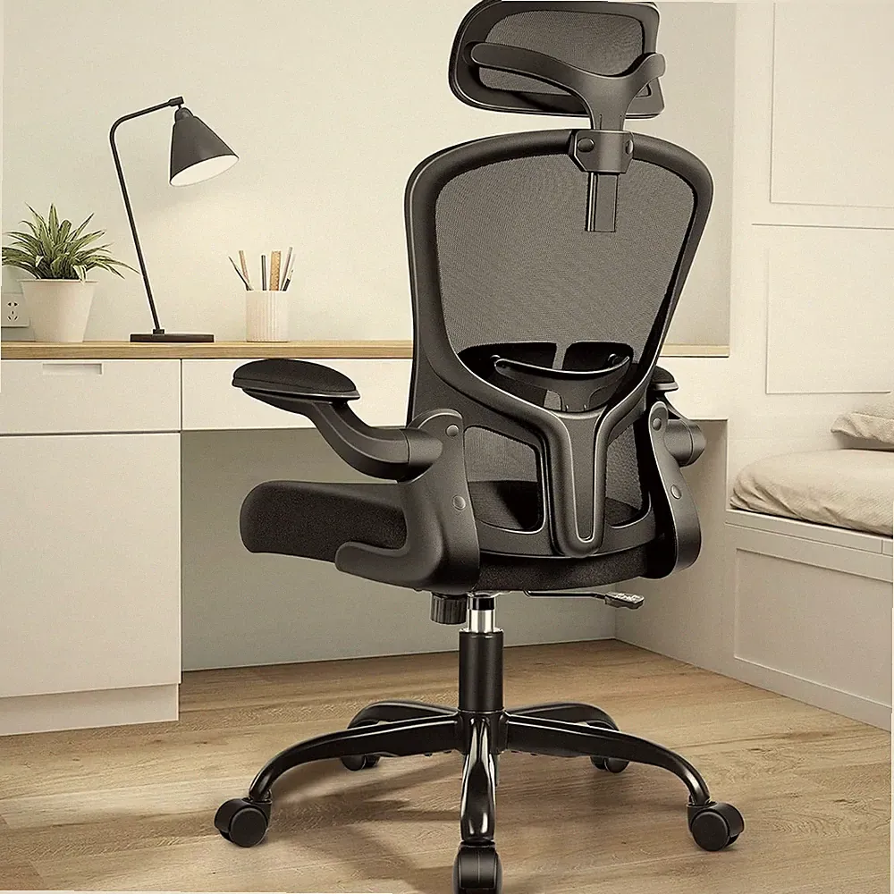 Ergonomic Office Chair with Headrest & Lumbar Support, Flip-Up Armrests