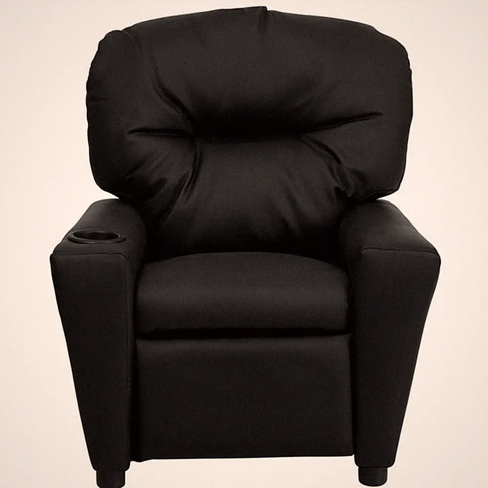 Flash Furniture Leathersoft Upholstered Kids Recliner with Cup Holder in Black