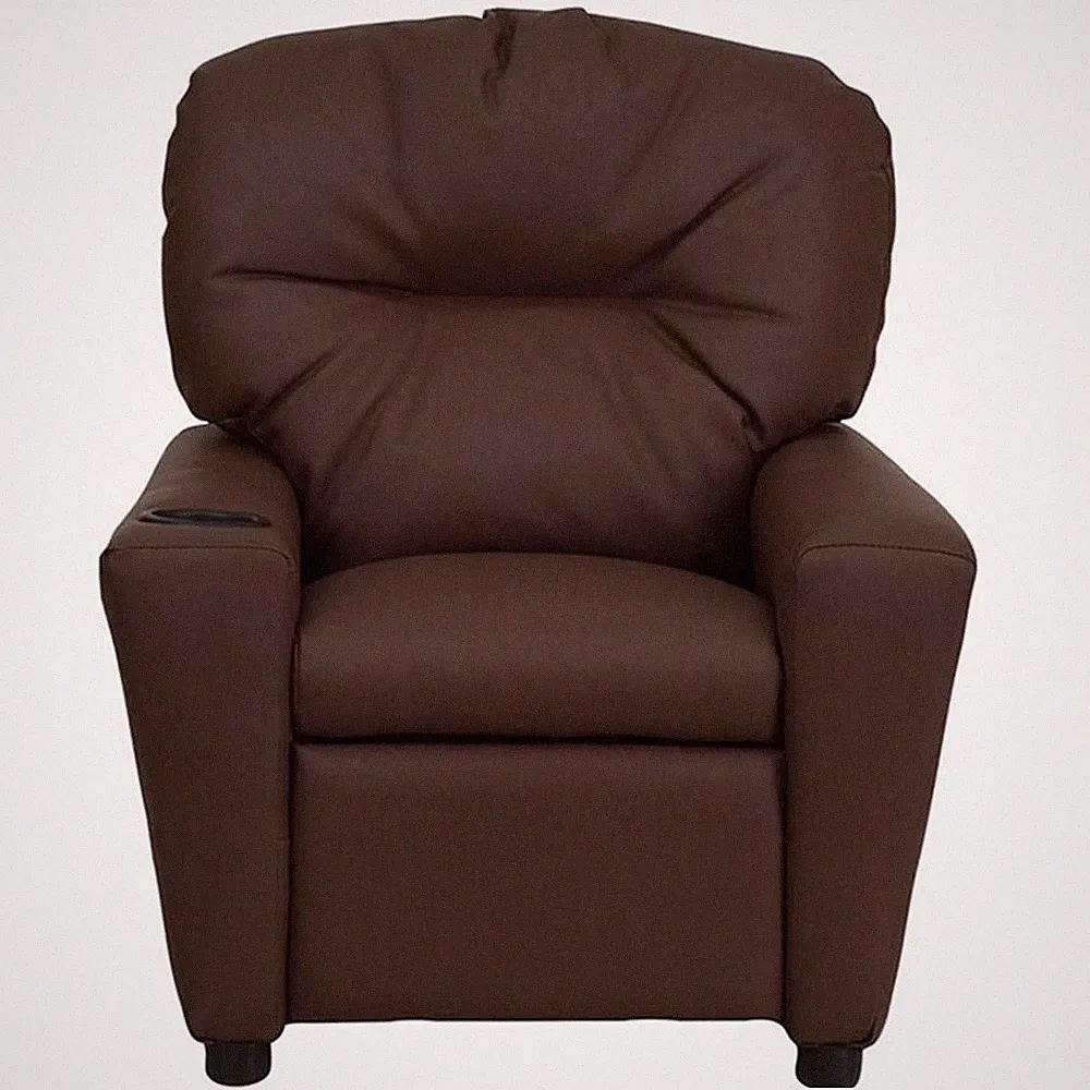 Flash Furniture Leathersoft Upholstered Kids Recliner with Cup Holder in Brown