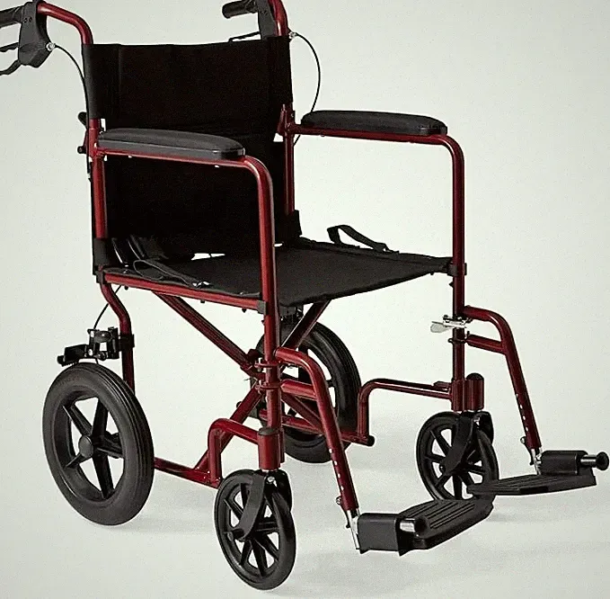 Medline Lightweight Foldable Transport Wheelchair Hand Brakes 12in Wheels Red