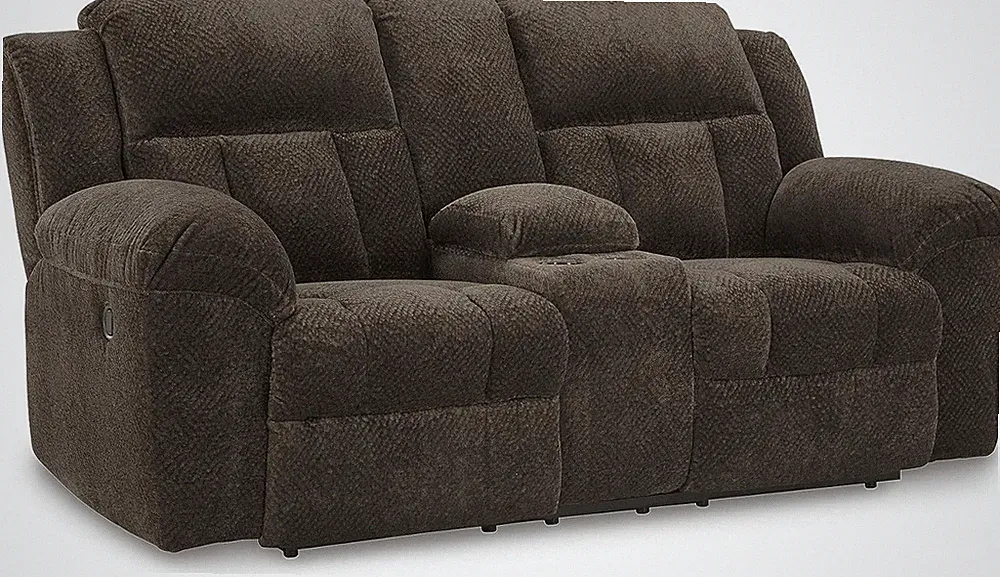 Modern Reclining Loveseat with Console & Cup Holders - Dark Brown