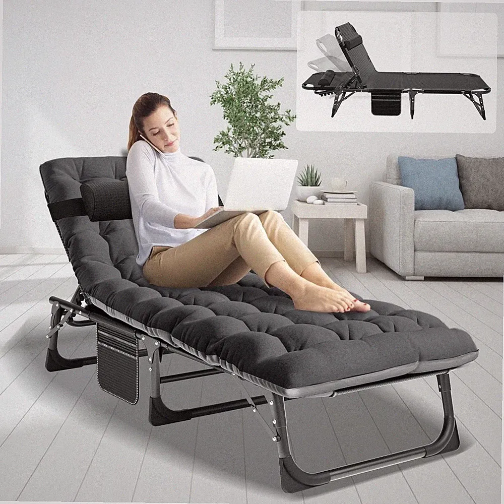 MOPHOTO Folding Camping Cot Thick Cot 4-Position Reclining Folding Chaise Chair
