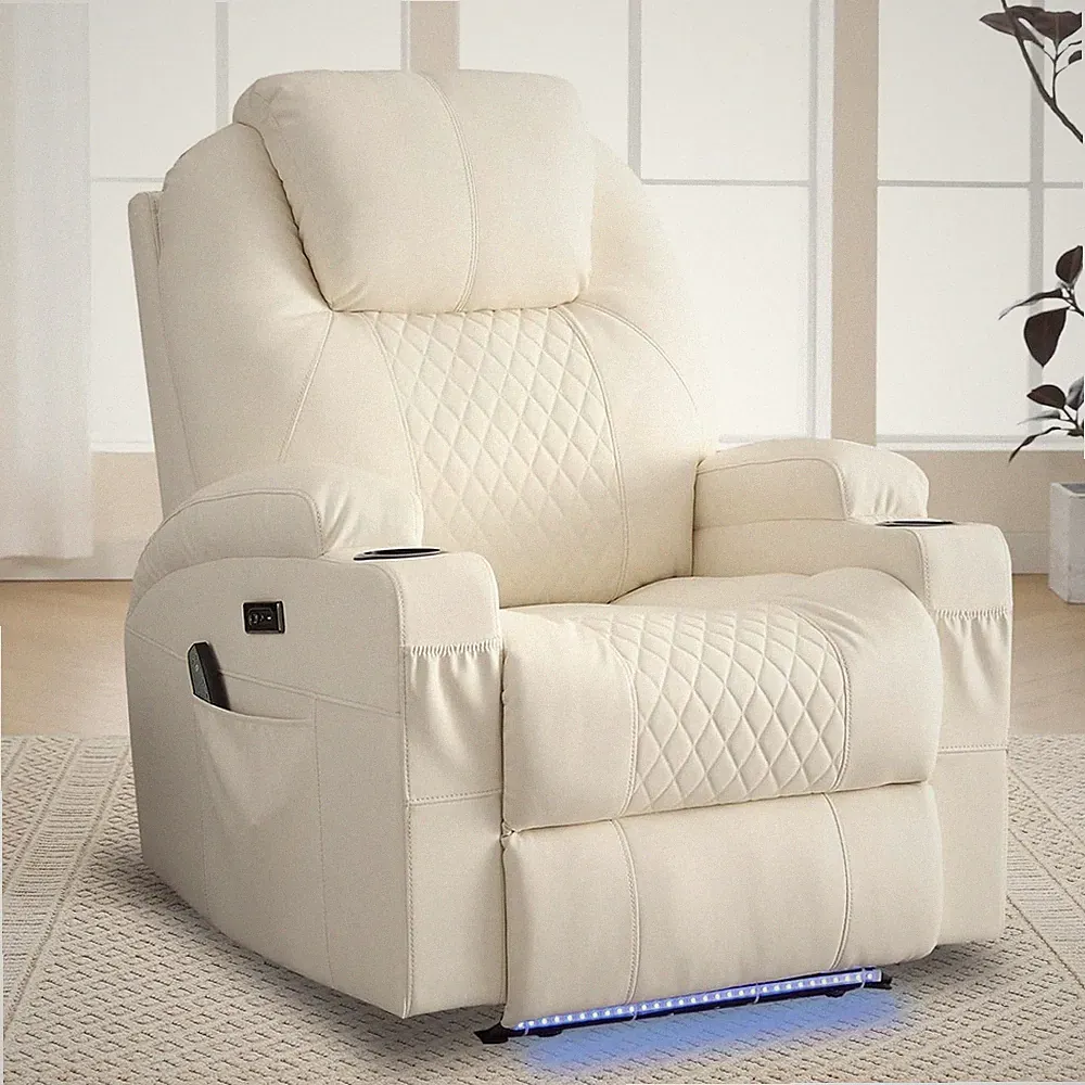 Power Recliner Chair with Heat & Massage - LED Lights, USB, Cup Holders