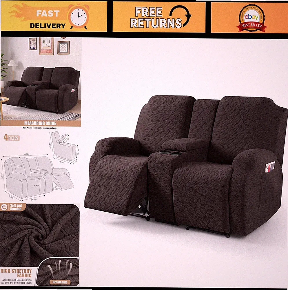 Recliner Loveseat Cover with Console - Stretch Sofa Slipcover for 2 Seat Couch