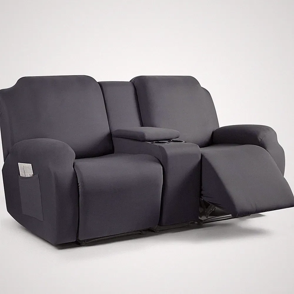 Reclining Loveseat with Middle Console Slipcover, 4 Piece Polyester Fabric St...